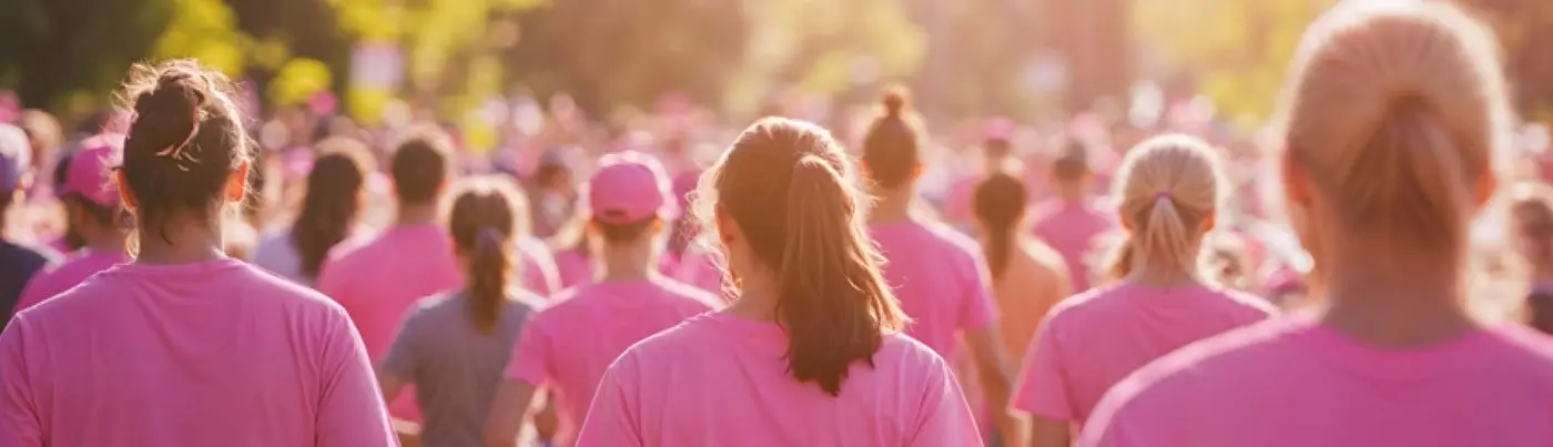 Participants in pink at a breast cancer awareness walk